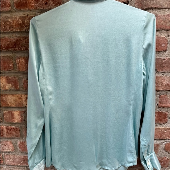 Light teal turquoise silk button up down long sleeve shirt blouse business - Picture 5 of 6